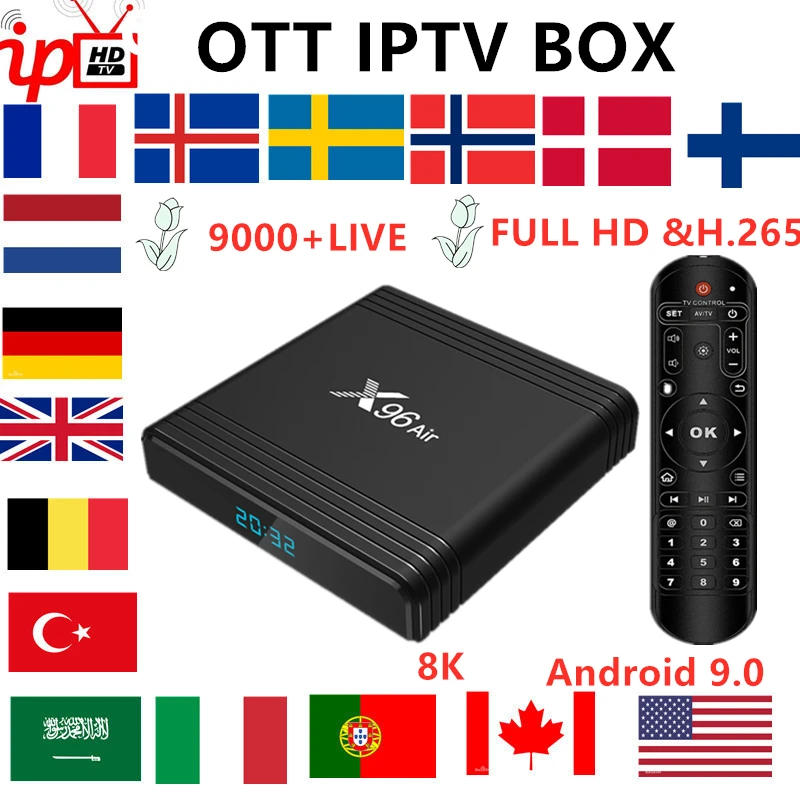 Французский взрослый iptv X96 air android tv box 9,0 S905X3+ 8K 1 год подписка арабский Франция belguim Испания xxx iptv m3u smart tv box
