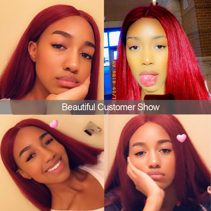 Remyblue 99J Red Burgundy Lace Front Human Hair Wigs for Black Straight Hair Lace Front Wig Ombre Peruvian Remy Human Hair Wigs