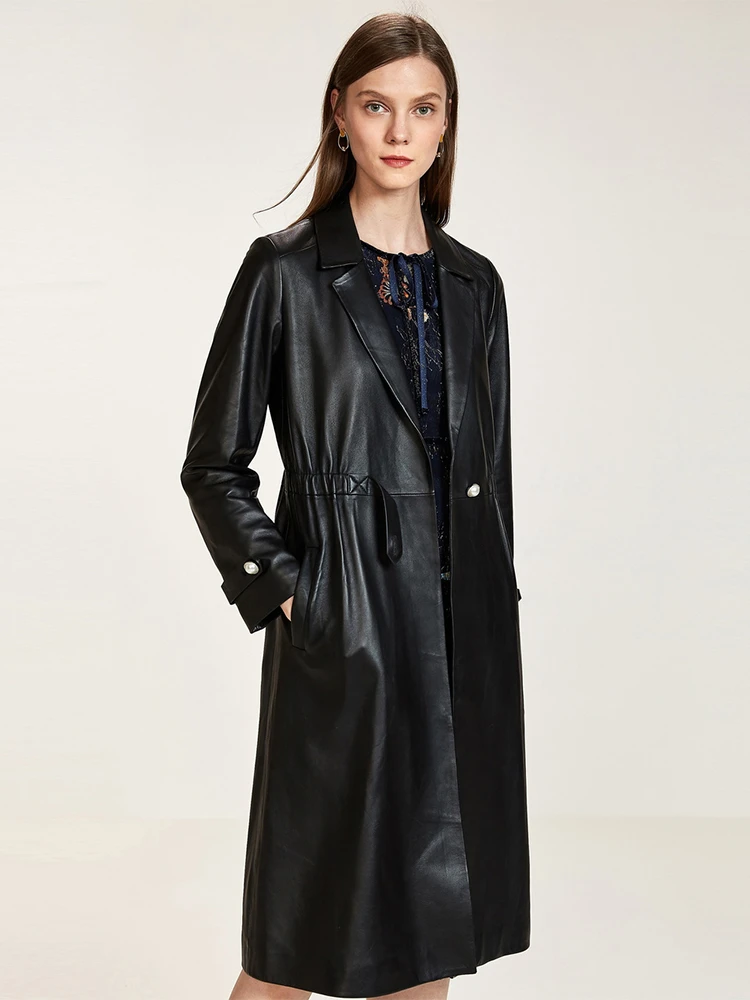 Nerazzurri Autumn Long Black Leather Coat Notched Lapel Collar Elastic Waist Single Button Faux Leather Trench Coat For Women Leather Jackets Aliexpress