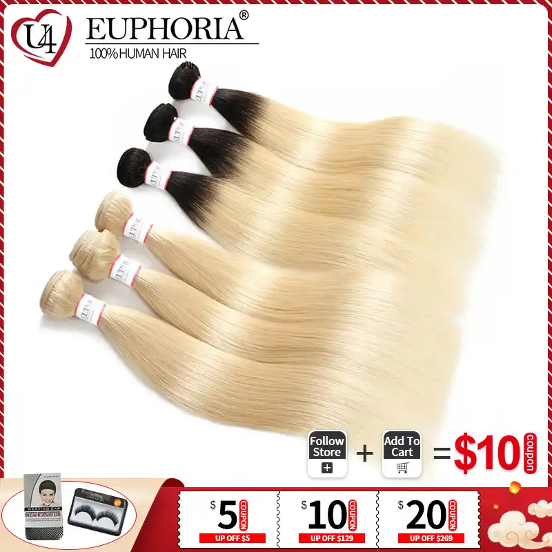 Brazilian 100 Remy Hair Weave Bundles Euphoria Ombre Black