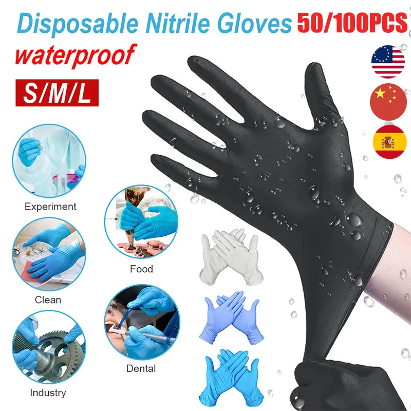 

50/100Pcs Disposable Gloves Nitrile Dishwashing/Kitchen/Medical /Work/Rubber/Garden Gloves Universal For Left And Right Hand