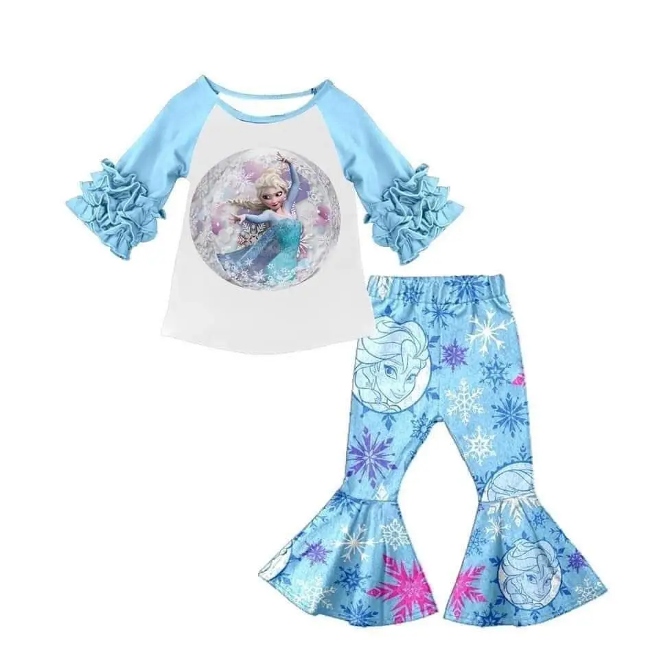 

Autumn Blue 3/4 Sleeve Girls Higher Quality Set Fashion Moon Flare Pants Most Popular Kids boutique Set