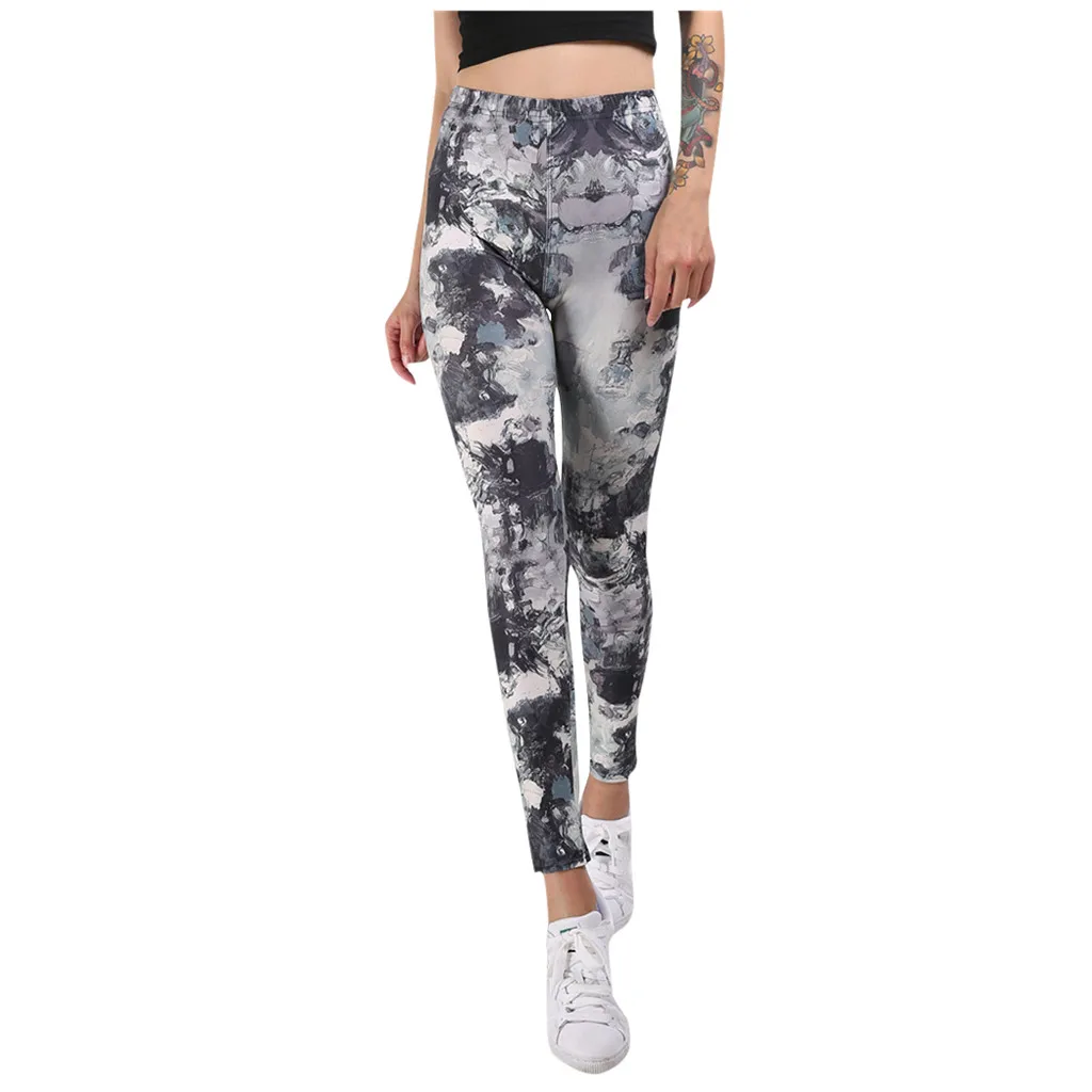 Серый Ladies'printed, высокая талия, бедра, тянущиеся, под брюки, для бега, фитнеса, йоги, штаны для спортзала, спортивные Леггинсы, женские штаны, calzas deportivas# F - Цвет: Серый