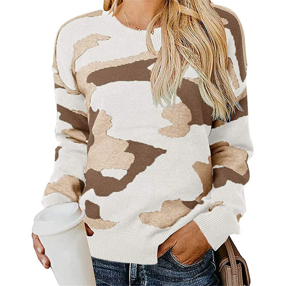 

Camouflage Womens Sweaters Printed O Neck Knitted Sweater for Woman Leopard Casual Female Spring Autumn Clothes