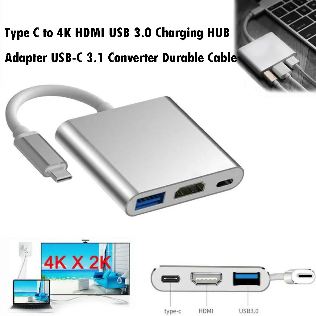 Type C USB 3,1-USB-C 4K HDMI USB 3,0 адаптер 3 в 1 концентратор для Apple Macbook HDMI usb3.1 Кабель-адаптер дропшиппинг
