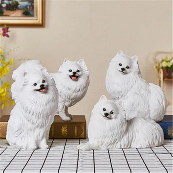 

CUTE SIMULATION ANIMAL DOG SCULPTURE LIFELIKE PET DOG POMERANIAN PUPPY STATUE RESIN CRAFTS HOME DECOR