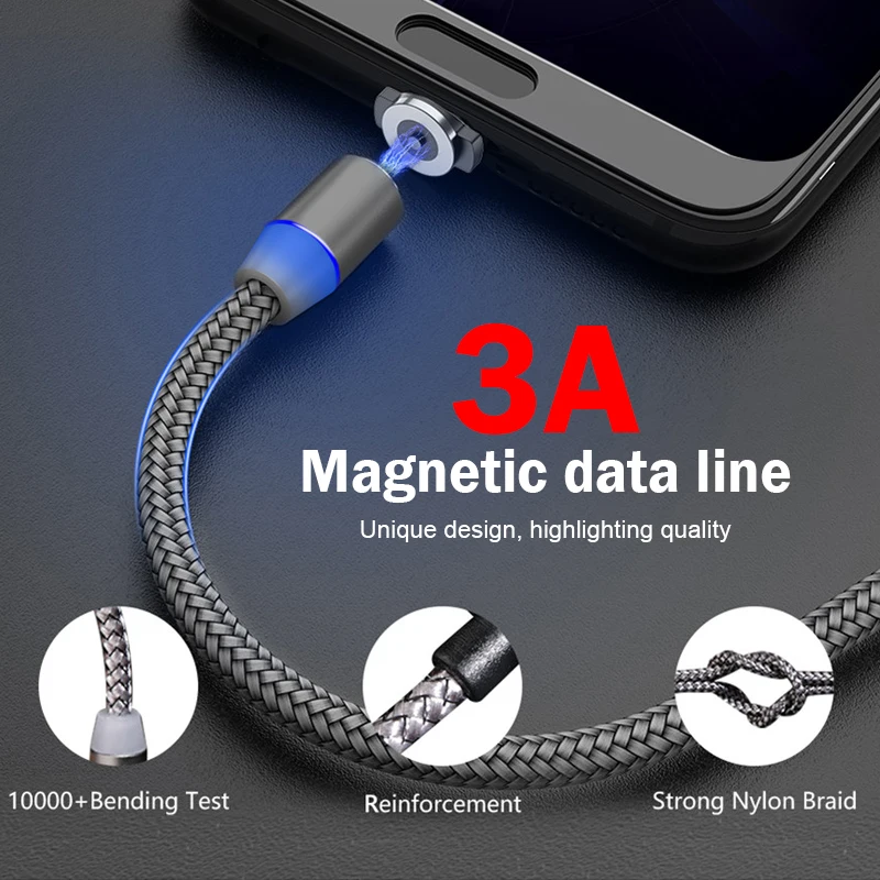 AN7 1M 2M Magnetic USB Cable Fast Charge for ios micro type-c USB Cable Magnet Charger Data Charging Micro USB Cable