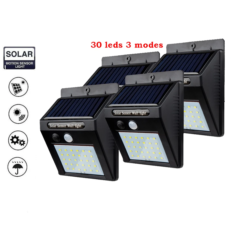 2/4PCS 30 LED Solar Light Human Infrared PIR Motion Sensor Wall Lamp Security Outdoor Lighting Waterproof yard Garden solar Lamp