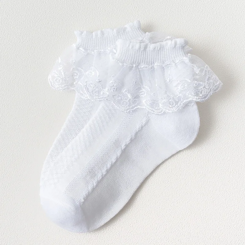 White 4 цвета, носки для девочек с кружевом, летние короткие носки для маленьких девочек, одна пара, многослойные носки для танцев - Цвет: White