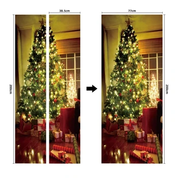 

2pcs/set 3D Christmas Tree Decorative Refrigerator Door Sticker Wall Mural Decal