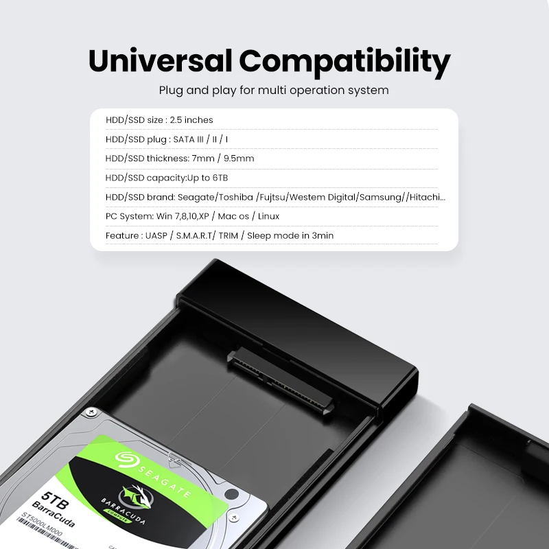 UGREEN HDD Case 2.5 SATA to USB 3.0 Adapter Hard Drive Enclosure for ...