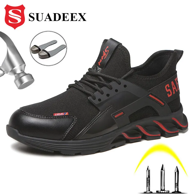 

SUADEEX Mens Work Safety Shoes Hiking Shoes Breathable Outdoor Steel Toe Footwear Industrial Construction Shoes Puncture Proof