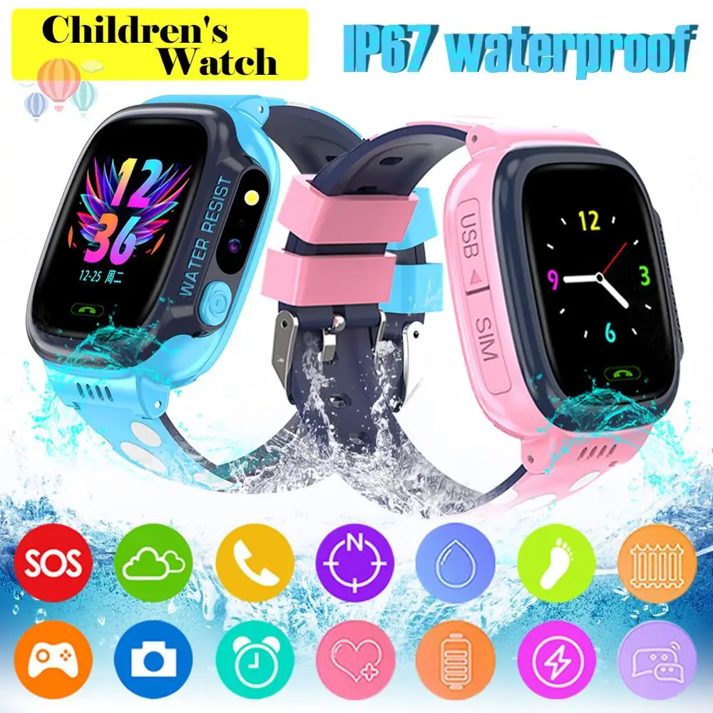 

Y92 blue pink children's phone watch smart with 10-100 meters WiFi positioning waterproof camera compatible Android iOS
