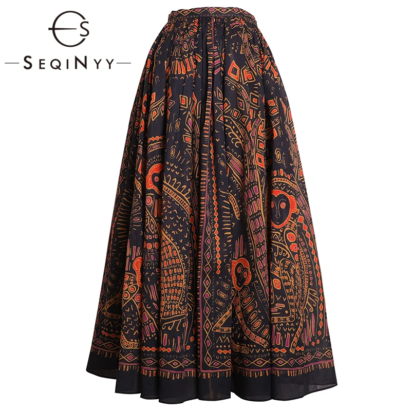 SEQINYY хлопковая юбка Лето Весна Новая модная дизайнерская женская трапециевидная винтажная длинная юбка с животными