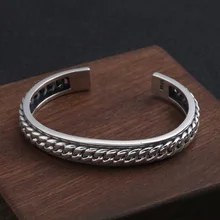 Подлинный 925 пробы серебряные ювелирные изделия тренд моды мужчин и женщин браслет тайский серебряный простой тканый Открытый браслет