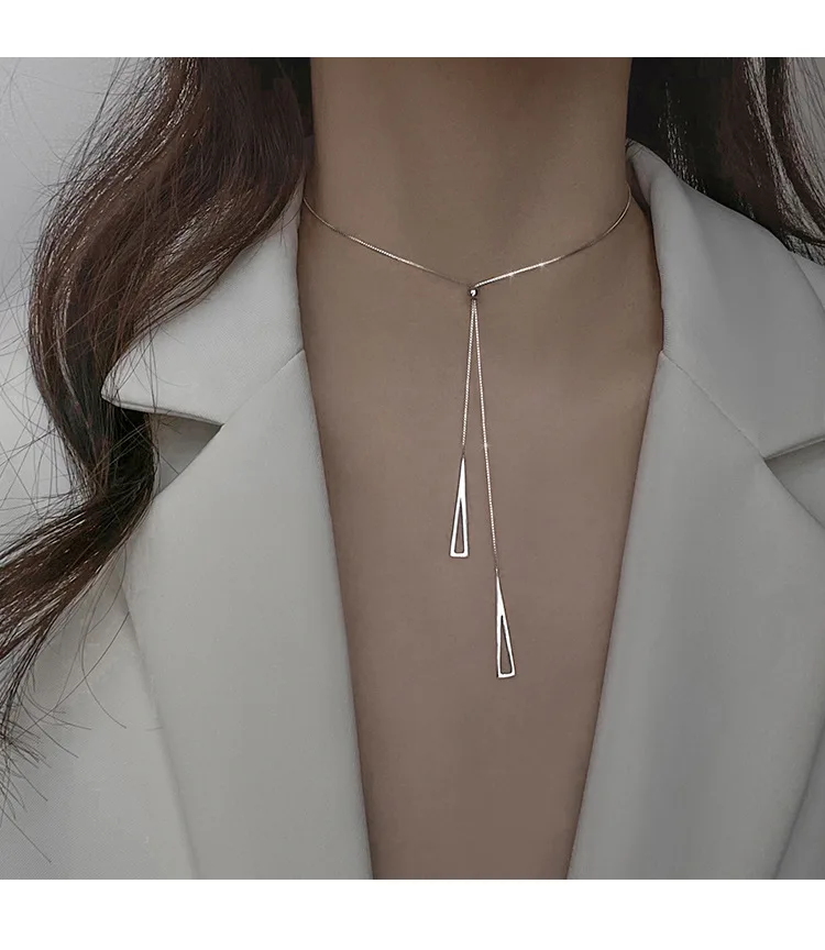 LIVVY Silver Color Triangle Pendant Necklace  Female Simple Clavicle Chain Elegant Temperament Gift Jewelry