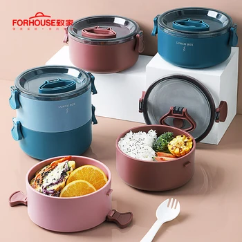 

800ml/1600ml Lunch Box Microwavable Bento Box Leak-Proof Portable Food Container Storage Box for Kids School with Spoon