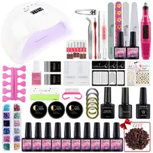 Набор для ногтей 36/80 Вт Светодиодная УФ-лампа сушилка с 10/15 Цвет набор гель-лаков для ногтей, набор инструментов для ногтей Гель-лак для маникюра Набор инструментов