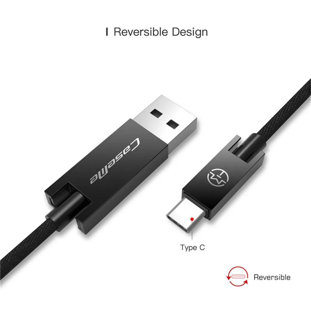 Black CaseMe подлинный Быстрый type-C USB синхронизация данных зарядное устройство алюминиевый сплав Плетеный зарядный кабель шнур 25 см 120 см 5 в 2.1A для мобильного телефона - Цвет: Black