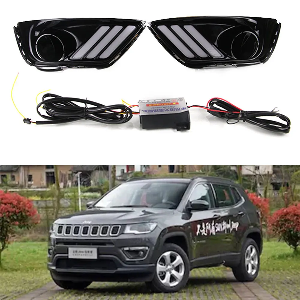 Для Jeep Compass светодиодный DRL передние фары противотуманные светильник s туман светильник Противотуманные фары Дневные ходовые огни туман светильник s
