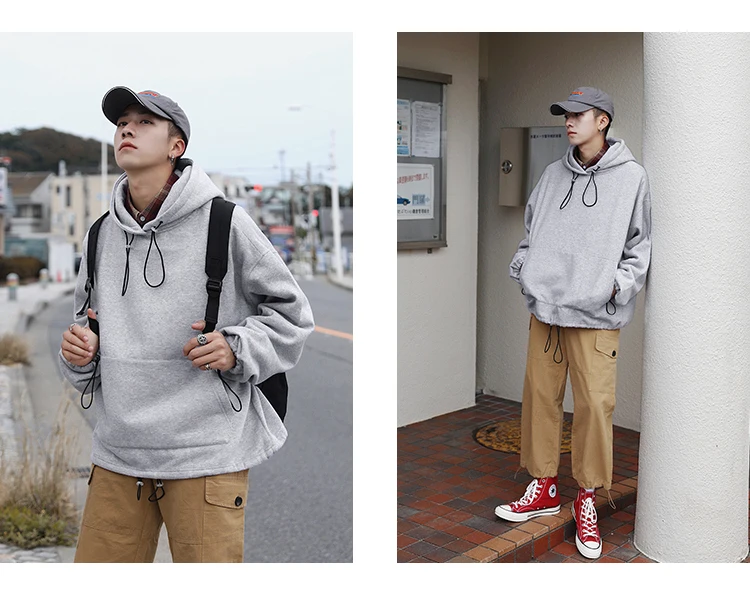 Autumn New Hoodie Men Fashion Solid Color Casual Cotton Hooded Pullover Man Streetwear Hip Hop Loose Sweatshirt Large Size M-5XL