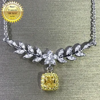 شراء18K عقد ذهب طبيعي 0.2ct الماس الأصفر وقلادة الماس الأبيض 0.21ct