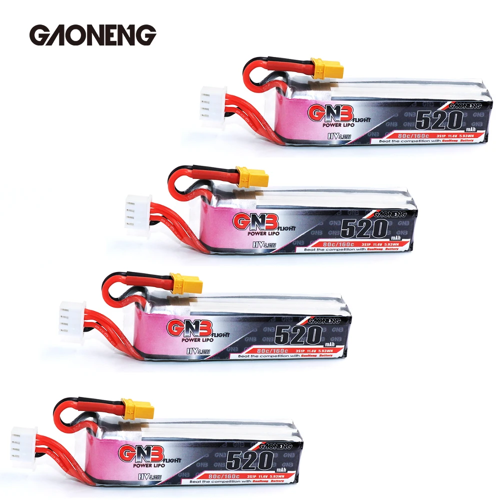 Tanie 4 sztuk Gaoneng GNB 520mAh 3S 11.4V 80C 160C HV bateria lipo w XT30 wtyczka dla Beta85X Micro FPV wyścigi Cine Whoop BetaFPV Drone