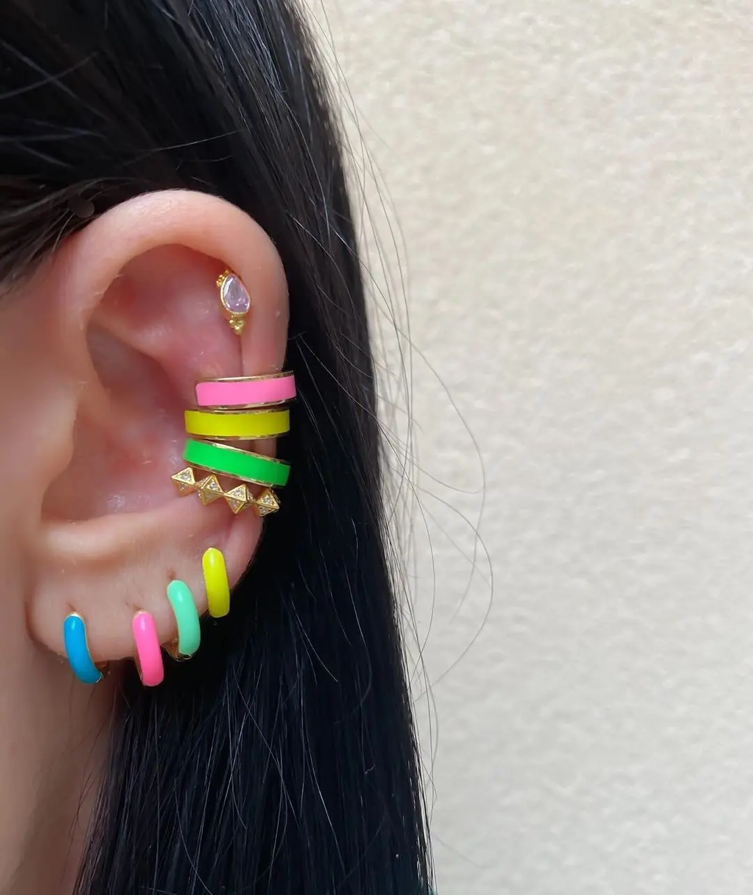 piece no pierced round circle colorful Neon enamel ear cuff