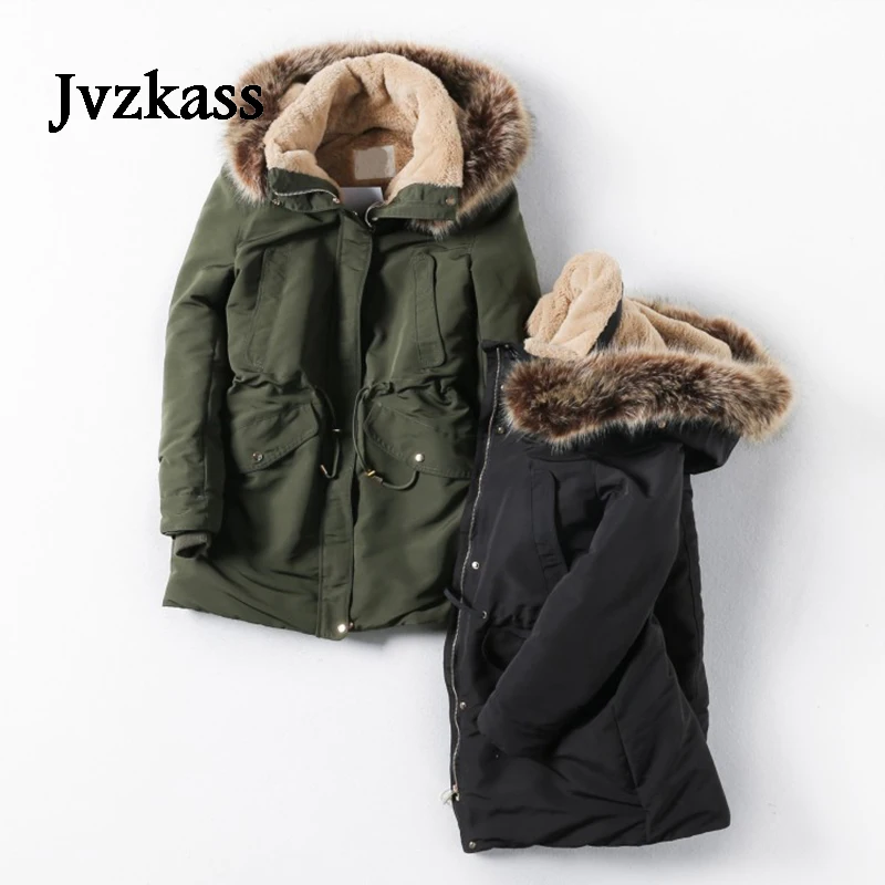 Jvzkass Женская Новая Модная элегантная мягкая и удобная Классическая хлопковая куртка с капюшоном и большим меховым воротником Z334