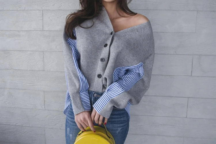 Осень Зима женский свитер с v-образным вырезом в полоску Свободная Женская одежда корейский стиль женский свитер