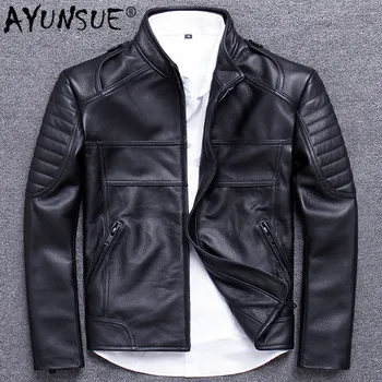 

2020 New Real Genuine Leather Jacket Men Biker Motorcycle Cow Leather Jackets Spring Autumn Cowhide Leather Coat 1820 KJ3211