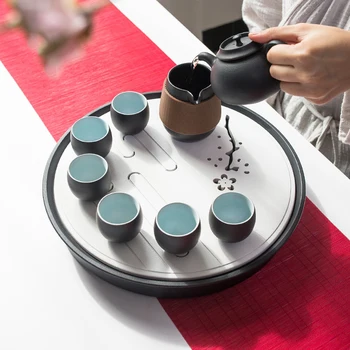 

LUWU chinese ceramic tea tray round chinese tea table accessories