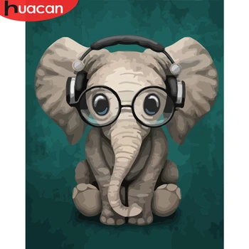 

HUACAN Picture Elephant Oil Painting By Number Cartoon Animal Hand Painted Acrylic On Canvas Home Decoration Wall Art