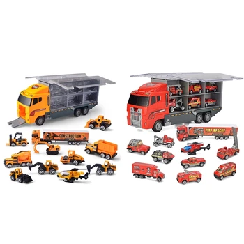 

24Pcs/Set Mini Diecast Alloy Car 2In1 Model Engineering Toy Vehicles Carrier Truck with Ejection & Carry Function Xmas Gift,Red