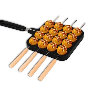 

16 Holes Aluminum Takoyaki Maker Grill Pan With 4 Baking Pins Octopus Ball Plate Home Cooking Baking Forms Mold Tray