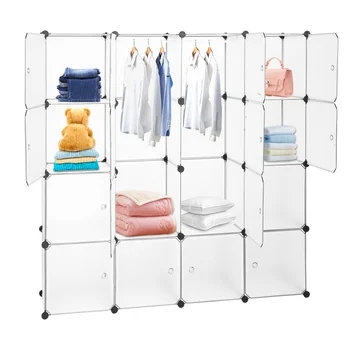 

Modular Closet Organizer Plastic Cabinet 16 Cube Wardrobe Cubby Shelving Storage Cubes Drawer Unit DIY Modular Bookcase Closet S