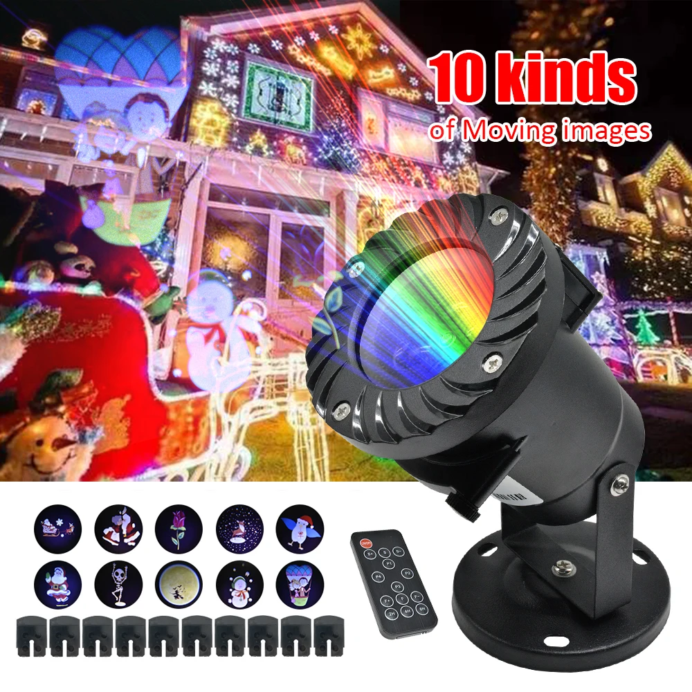 

10 Patterns LED Projector Disco Light Christmas Party Lights Waterproof LED Stage Light Landscape Garden Lamp Decor with Remote