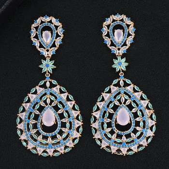 

GODKI Jimbora Bohemia Holow Full CZ Crystal Leaves Earrings For Women Shiny Green Drop Dangle Earrings Ear Jewelry Accessories