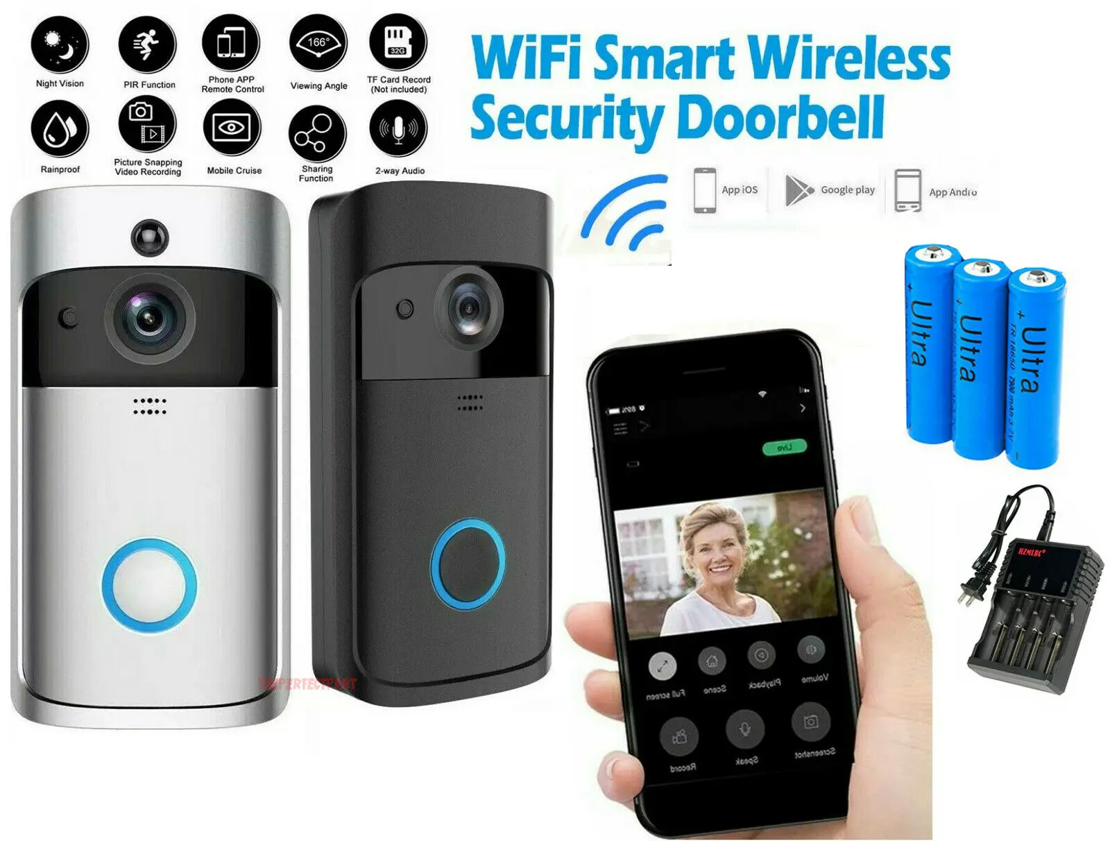 

V5 Smart Wifi Video Doorbell Camera Visual Intercom With Chime Night Vision Ip Door Bell Wireless Home Security Camera