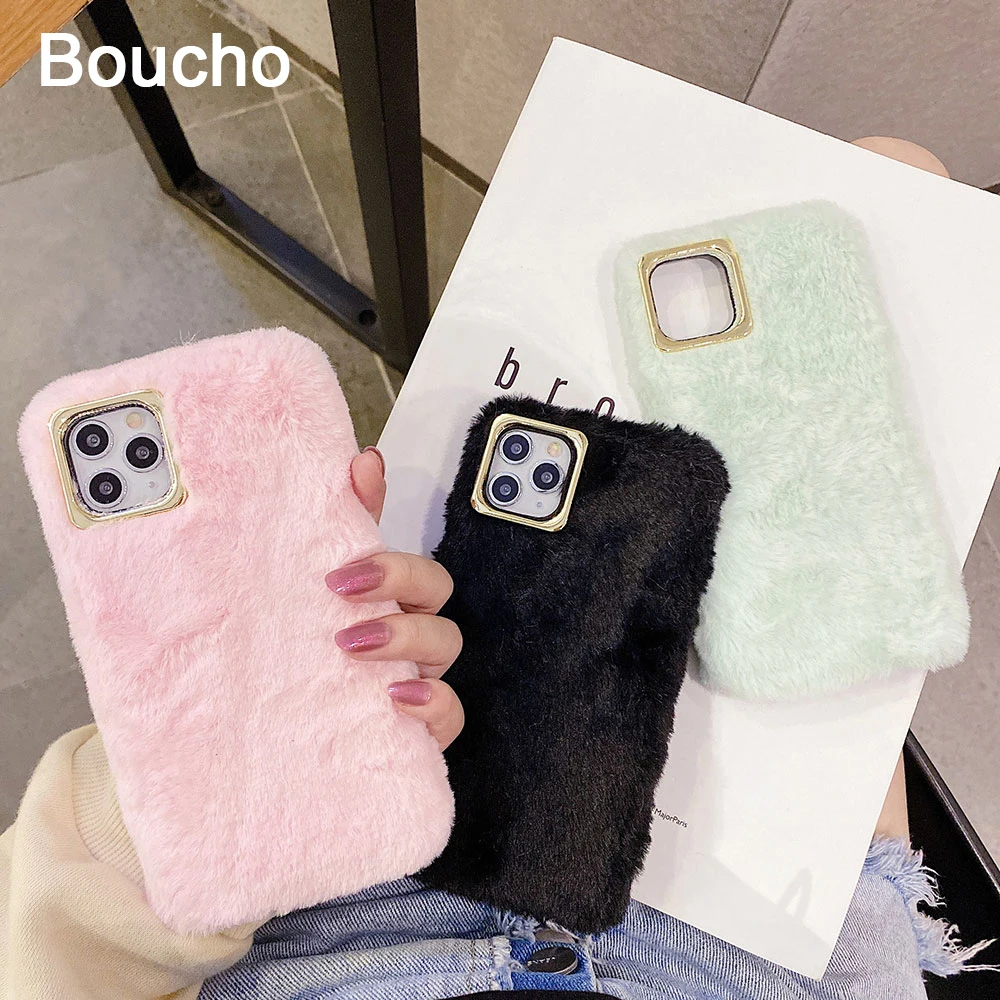 Cute Fur Fluffy Phone Case For Iphone 12 11 Pro Max 6s 6 7 8 Plus X Xr Xs Se 12mini Luxury Diamond Candy Colors Shell Girl Cover Phone Case Covers Aliexpress