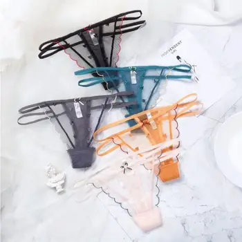 

European Embroidery Thong Sexy Panties Women Transparent Hollow Out Briefs Underwear Ladies Erotic Lingerie G String