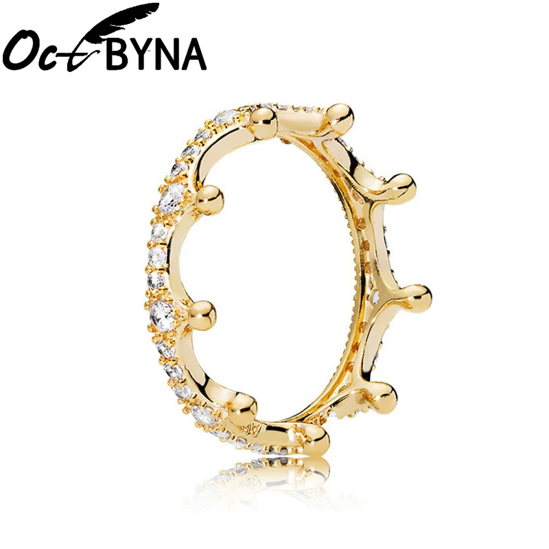 Tanio Octbyna klasyczny złoty Micro Pave cyrkonia księżniczka korona piękny