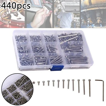 

440 Pcs M3*6~40 Stainless Steel Hex Socket Cup Head Screws Nuts Kit Boxed Set