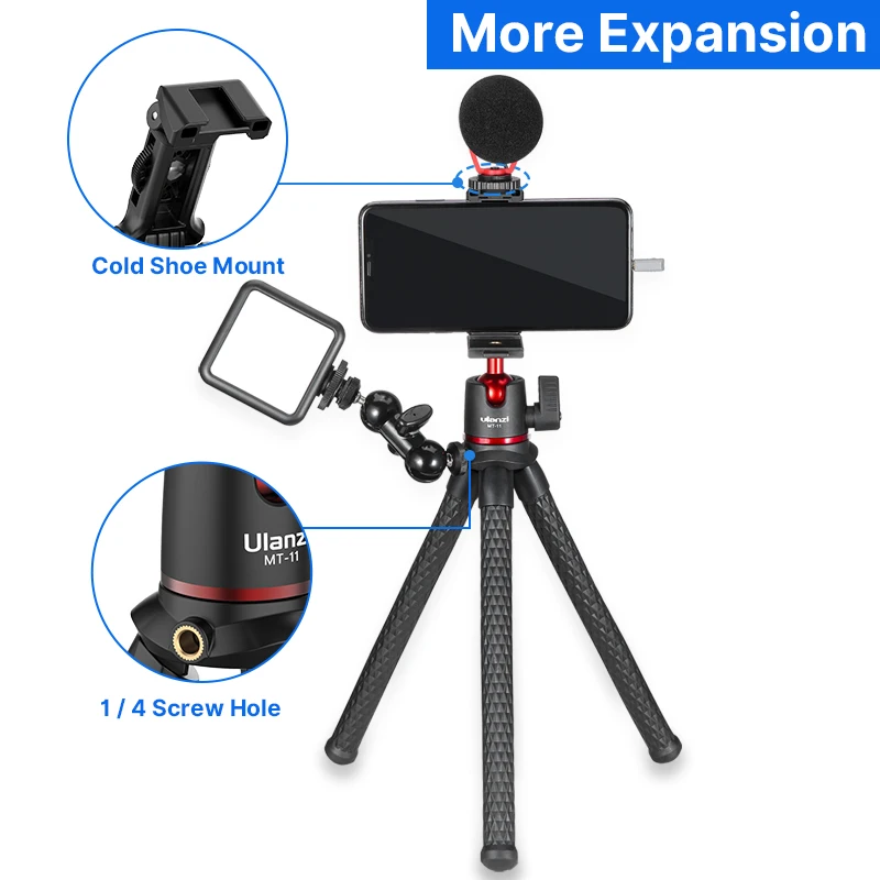 Phone Tripod Mini Tripod Flexible Phone Tripod Camera Tripod Camera Selfie Stick Selfie Stick Ulanzi MT-11 Flexible Octopus Mini Tripod For iPhone Smartphone DSLR SLR Camera Gopro Vlog Portable 2 in 1 Selfie Stick Tripod