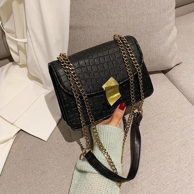 

Bags2019 Retro Stone Pattern Square Stereotypes WOMEN'S Bag Stereo Textured Messenger Bag Chain Bag