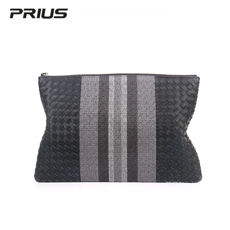 

Men Clutch Weaving Embroidered Clutch Cowhide Handbag Large Capacity Briefcase iPad Clutch Bag