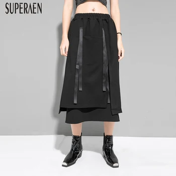 

SuperAen Europe Irregular Wild Women Skirts Elastic Waist Spring New 2020 Skirts Female Elastic Waist Casual Skirts Female