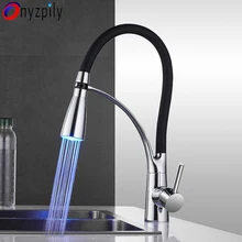 Onyzpyly кухонный кран для раковины, светодиодный кран для раковины, хром, золотой, вращение на 360, с одной ручкой, для холодной и горячей кухни, кран на бортике