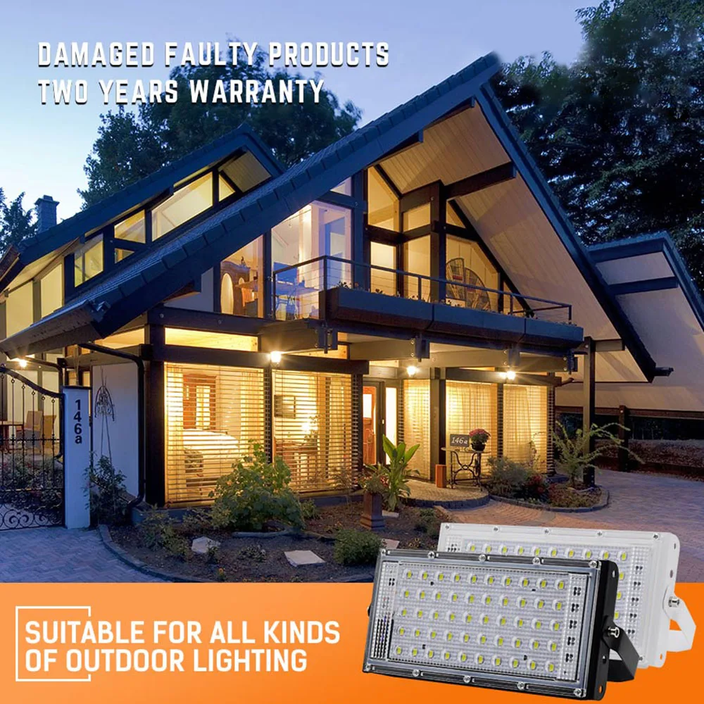 

LED Floodlight Outdoor Spotlight 50W Wall Washer Lamp Reflector IP65 Waterproof Lighting Garden RGB Flood Light AC 220V