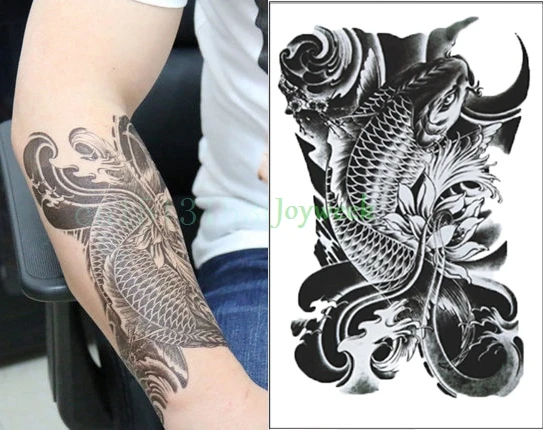 防水一時的なタトゥーステッカービッグサイズ鯉タトゥーステッカー魚フラッシュtat0oフェイクタトゥー Waterproof Temporary Tattoos Fake Tattootattoo Sticker Aliexpress